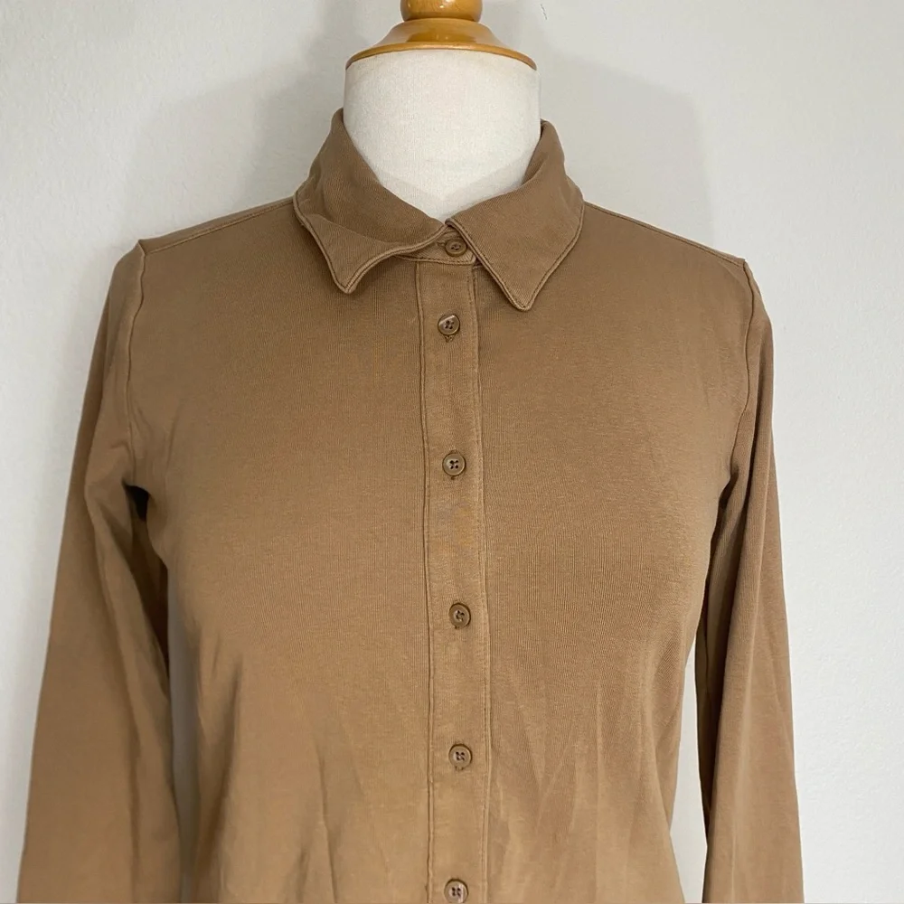 Banana Republic Women Milk Chocolate Collared Ponte Button Top Size Small Casual - Picture 5 of 14